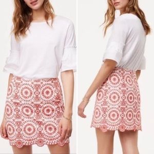 Loft White Orange Embroidered Eyelet Cotton Mini Skirt